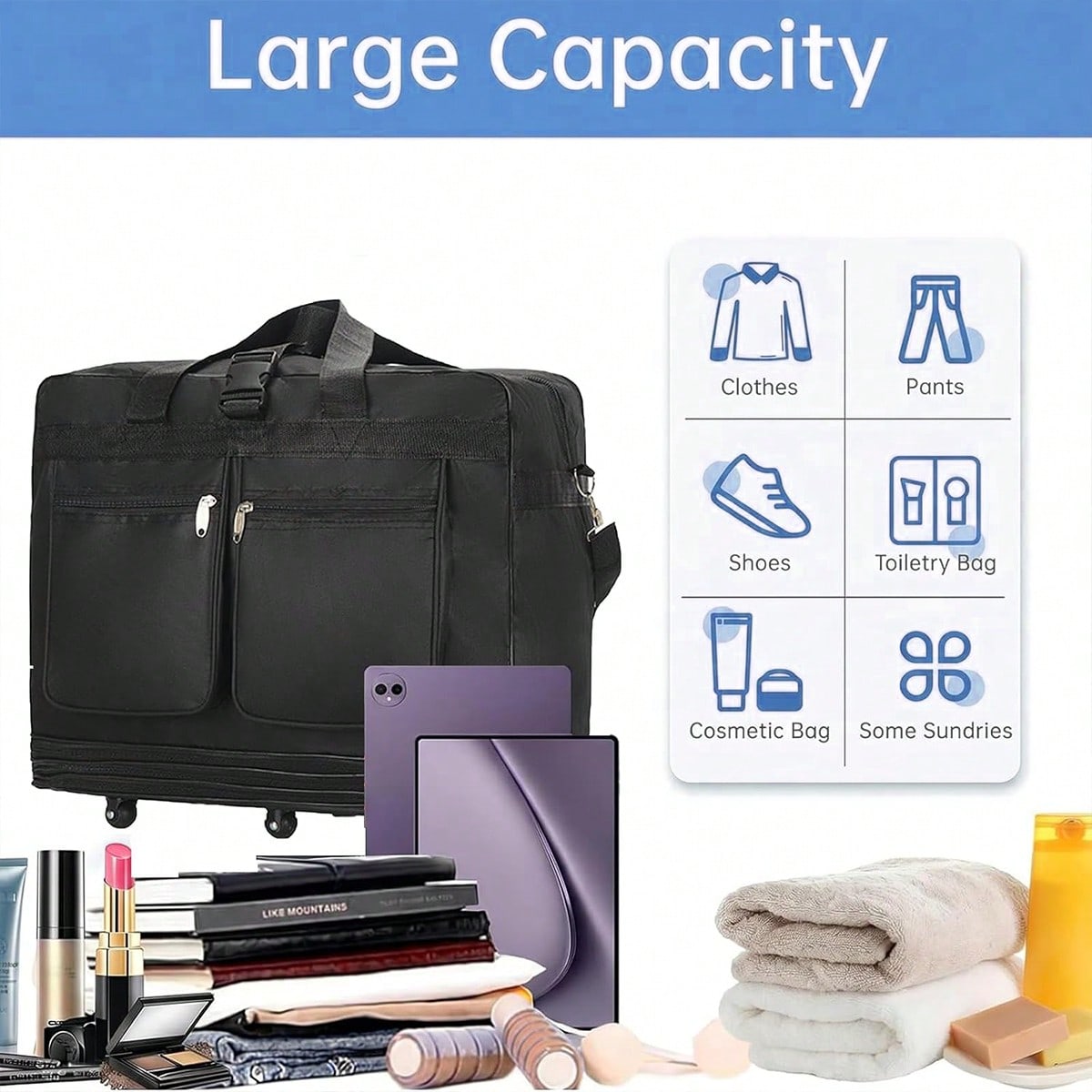 Czarna, składana torba podróżn – Foldable Rolling Luggage Bag recenzja i cena