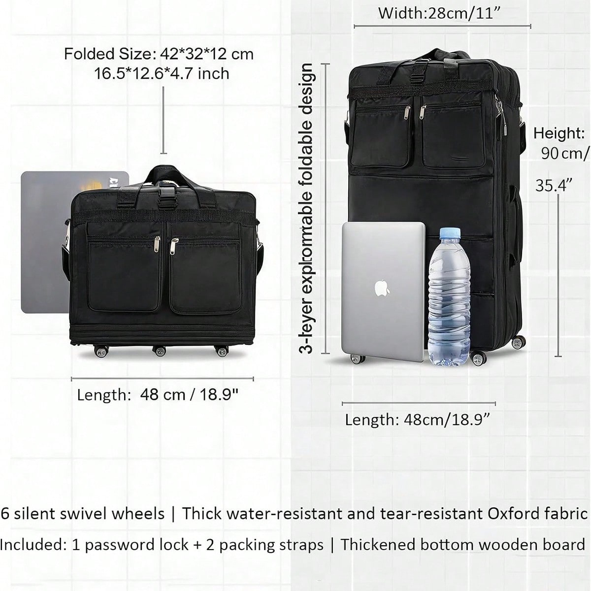 Czarna, składana torba podróżn – Foldable Rolling Luggage Bag recenzja i cena